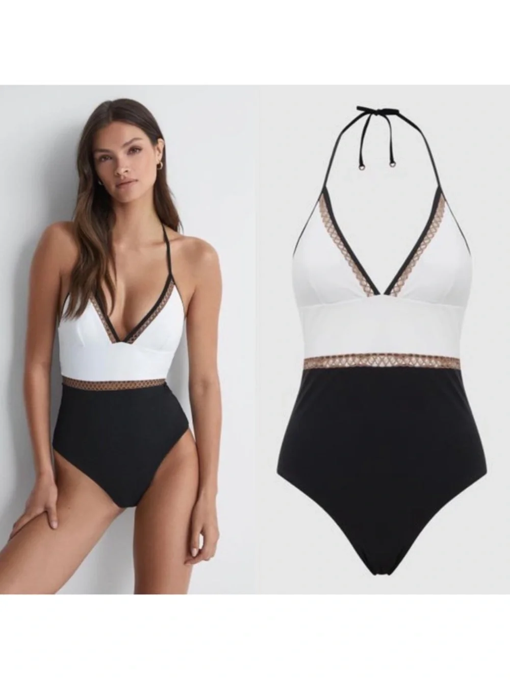 REISS ray colorblock bathing suit - Picture 1 of 8